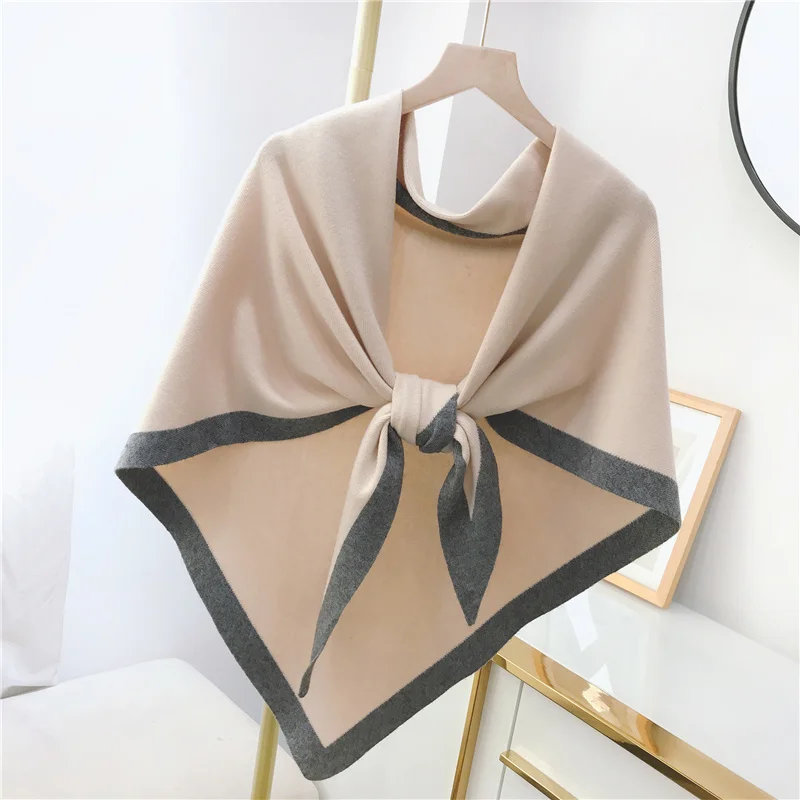 Châle tricoté triangulaire épaissi pour femmes, écharpe coréenne à double usage, chaud pour le cou, collection printemps et automne