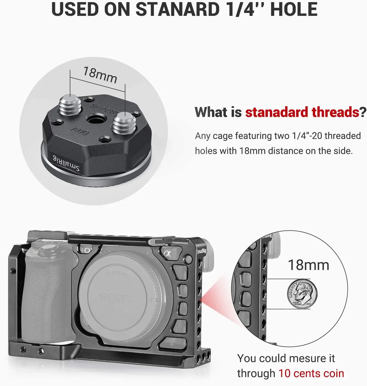 SmallRig Arri Standard Rosette Bolt-On Mount (M6 Thread) for Rosette Side Handle Monitor Holder Attach 2804