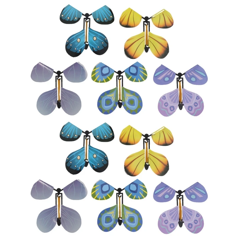 10pcs/set Simulation Flying Butterfly Rubber Band Powered Fly Butterfly Toy Children Magic Performance Prop Great Surprise Gift