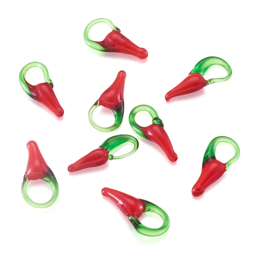 50pcs Handmade Lampwork Pendants Cute Hot Pepper Shape Bracelets Necklaces Earrings DIY Jewelry Making Accessories 21x8x5mm