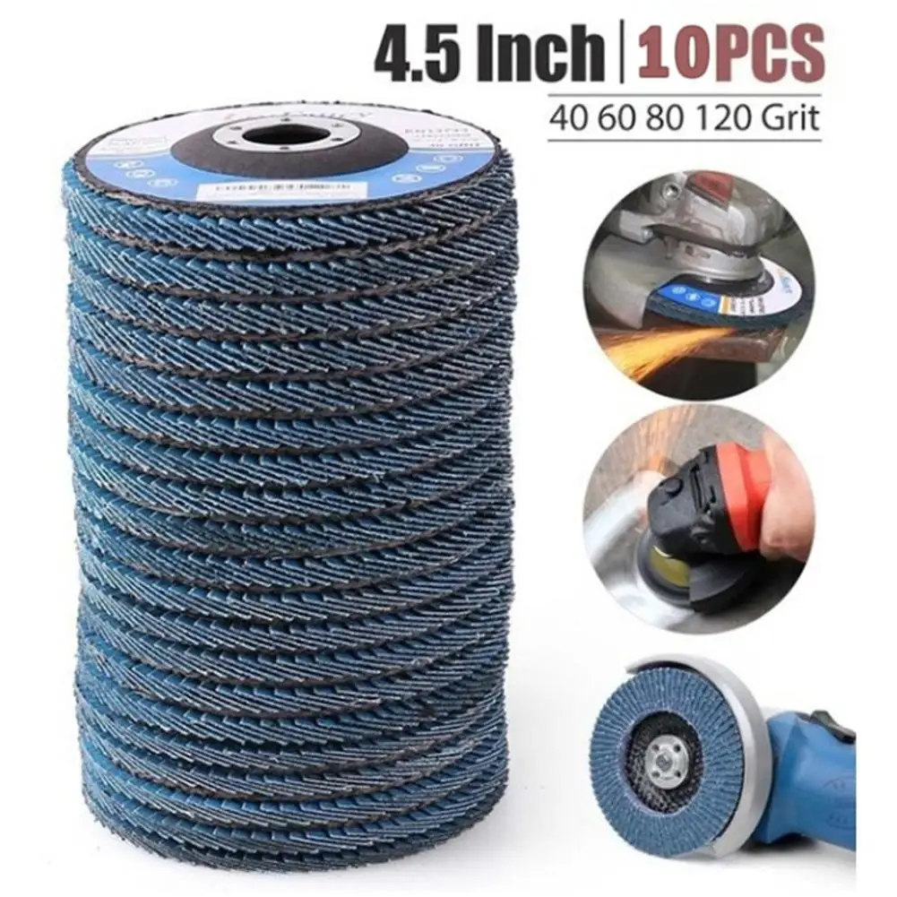 10pcs Professional Flap Discs 115mm 4.5 Sanding Discs 40/60/80/120 Grit Grinding Wheels Blades for Angle Grinder