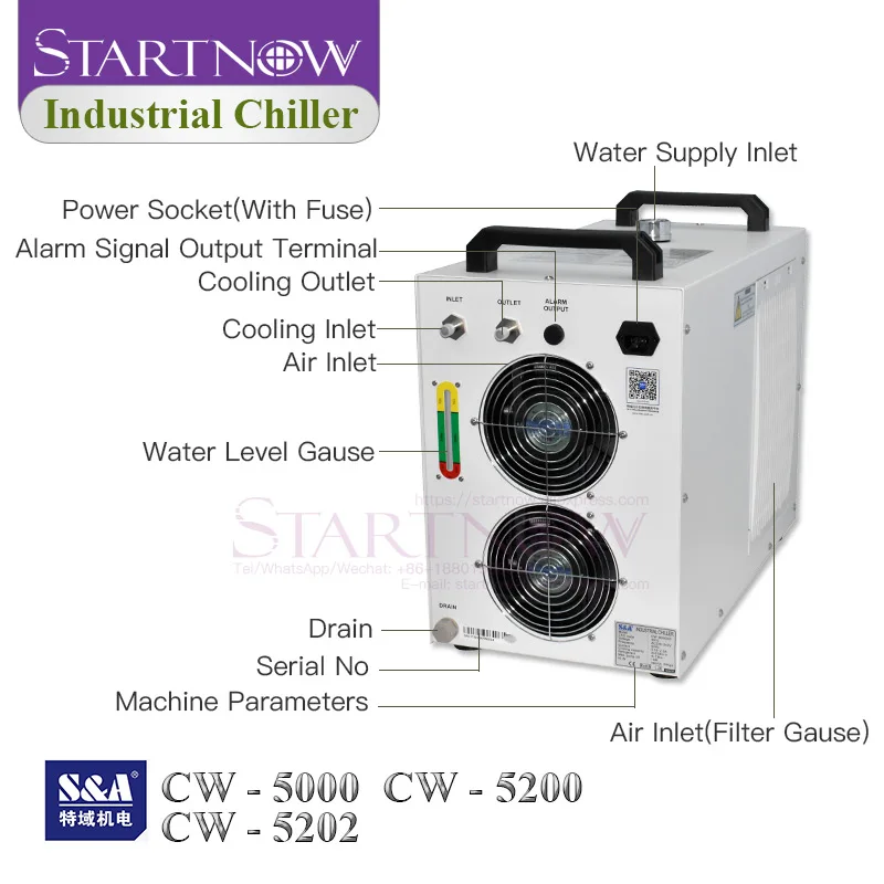 CO2 Industrial Water Chiller S&A Upgraded CW-5200TH CW-5000TG For 80W 150W Laser Tube Cooling CNC Spindle CW-5200AH CW-5000AG