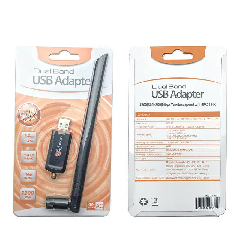 Adaptador Wifi USB 3,0 de 1200Mbps, banda Dual, 5GHz, 2,4 Ghz, 802.11AC, RTL8812BU, antena Dongle, tarjeta de red para ordenador portátil y de escritorio