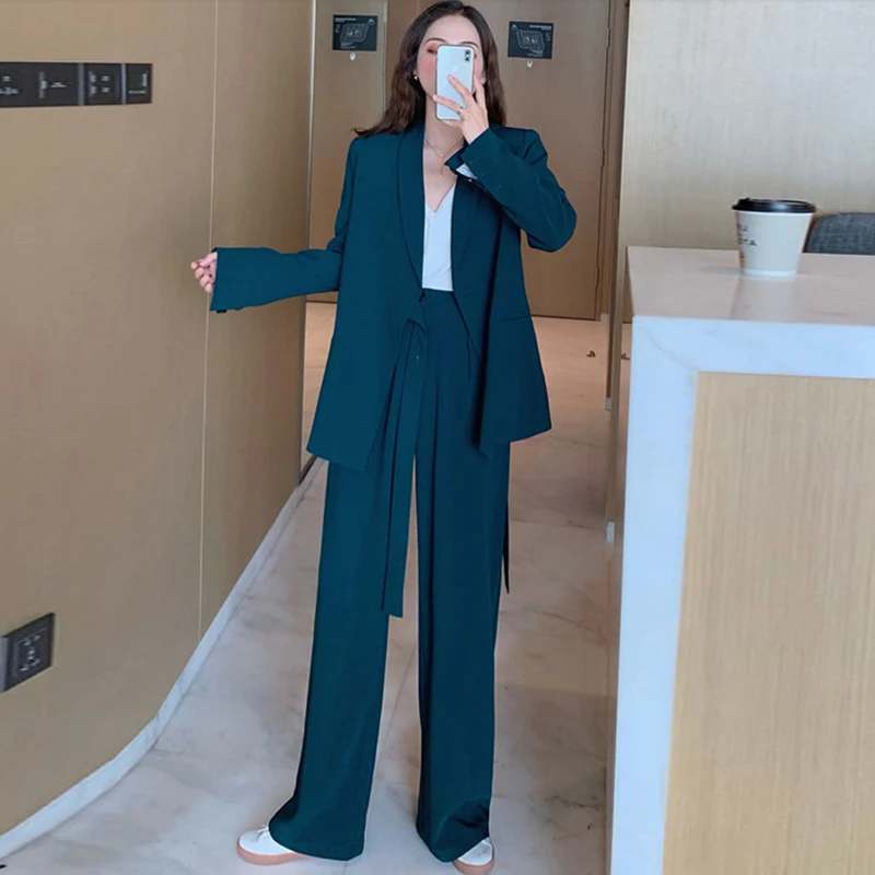 Nieuwe Collectie Vrouwen Plus Big Size Lace-Up Blazer Professionele Temperament Mode Wijde Pijpen Broek Comfortabele Broek Past L-5XL
