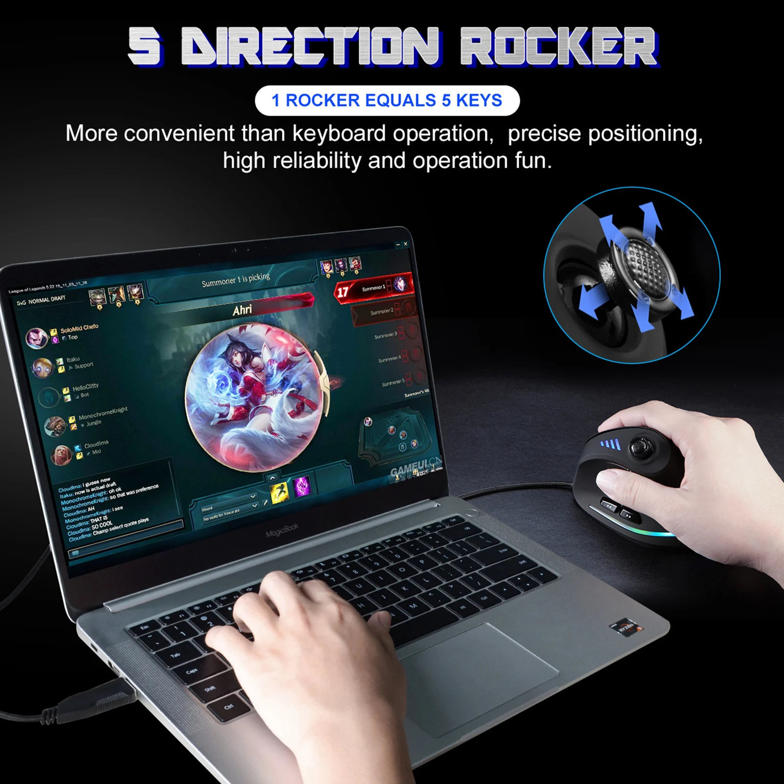 ZELOTES Vertical Gaming Mouse Wired USB Ergonomic Mice RGB Joysticks Programmable Laser Mice 10000 DPI For Gamer PC Computer C18