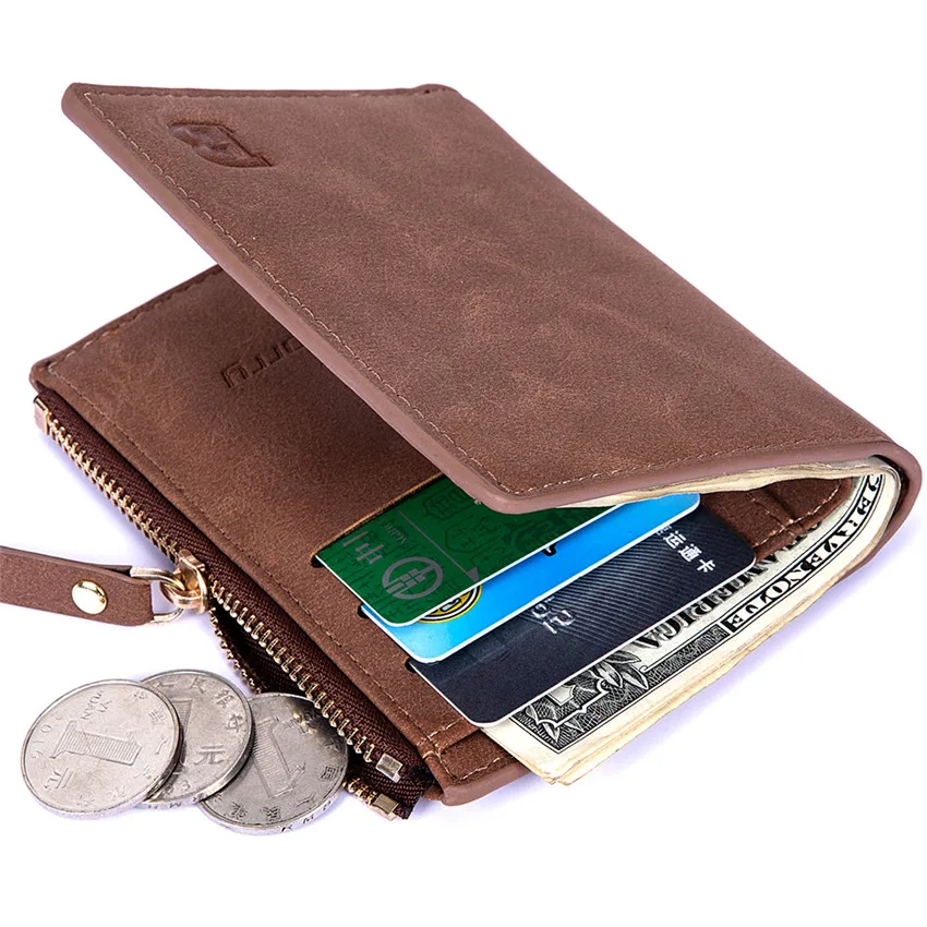 

Travel Zipper Men Short Wallet Business Mens Money Bag Vintage Male Wallets Card Holder Slim Mini Coin Purse Leather Man Purse