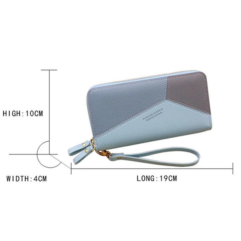 PU Leather Double Zipper Women's Wallets Large Capacity Female Splicing Coin Purses Card Holder Clutch Money Bag Free Shipping