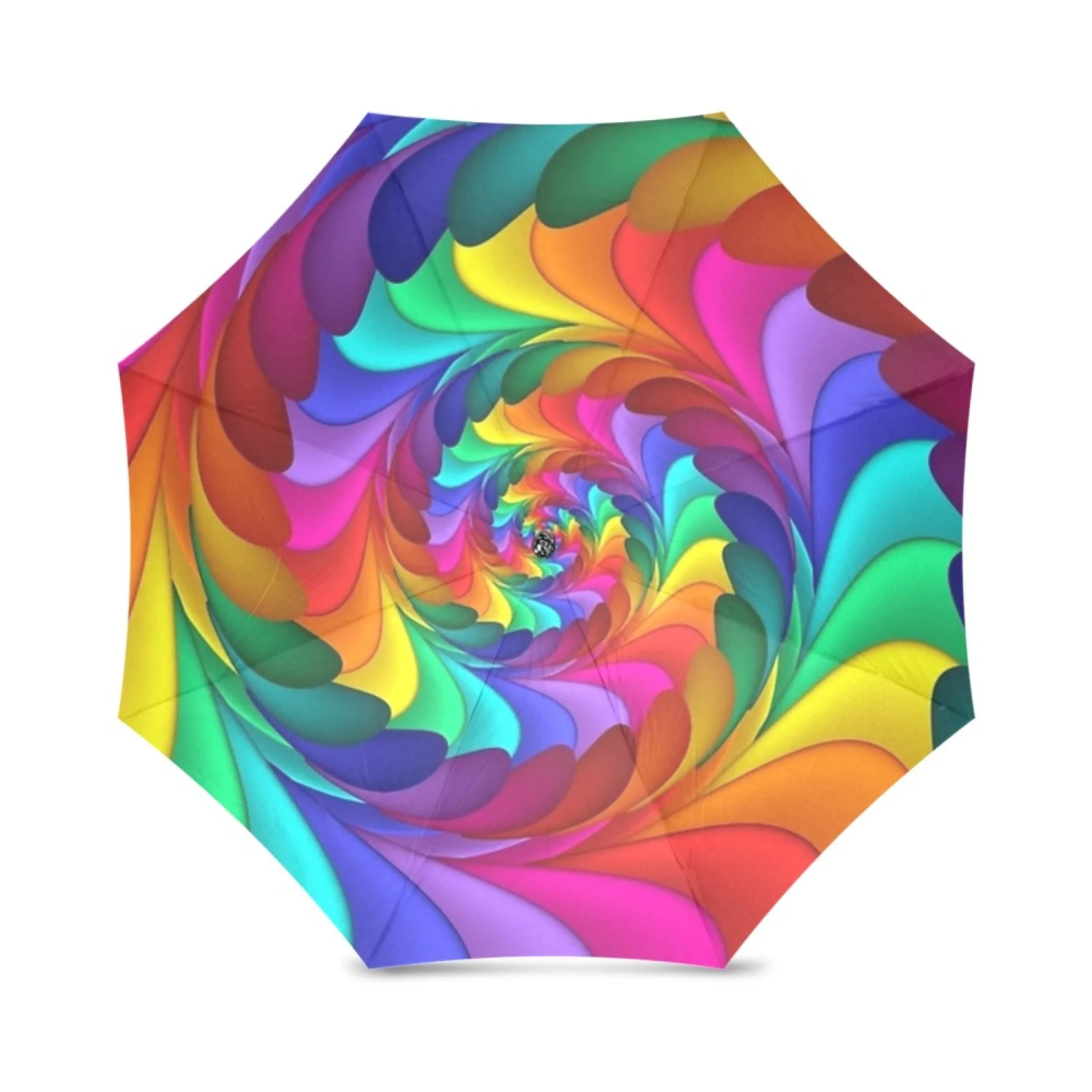 Psychedelic Rainbow Manual Tri-Fold Umbrella, 8 Ribs, One-Side Printing, Anti UV Umbrella