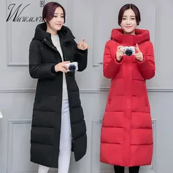 Abrigos largos ajustados con capucha para mujer, ropa de nieve, moda coreana, abrigo cálido, chaquetas acolchadas de gran tamaño, Parkas con cuello alto, Invierno