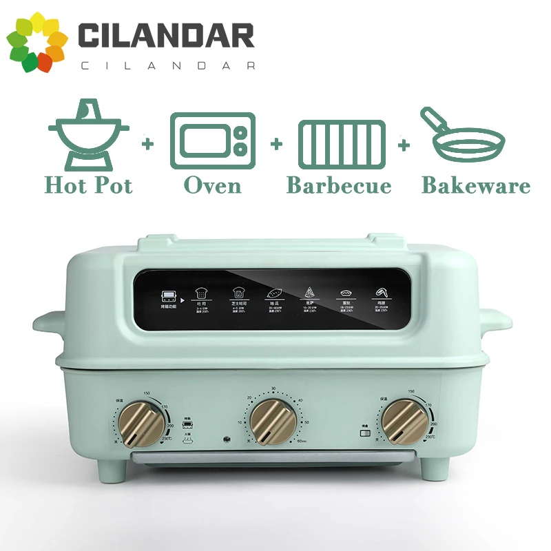 3 in 1 Electric oven Electric hot pot barbecue machine frying pan Multifunctional cooking machine Toaster Foldable design 1600W