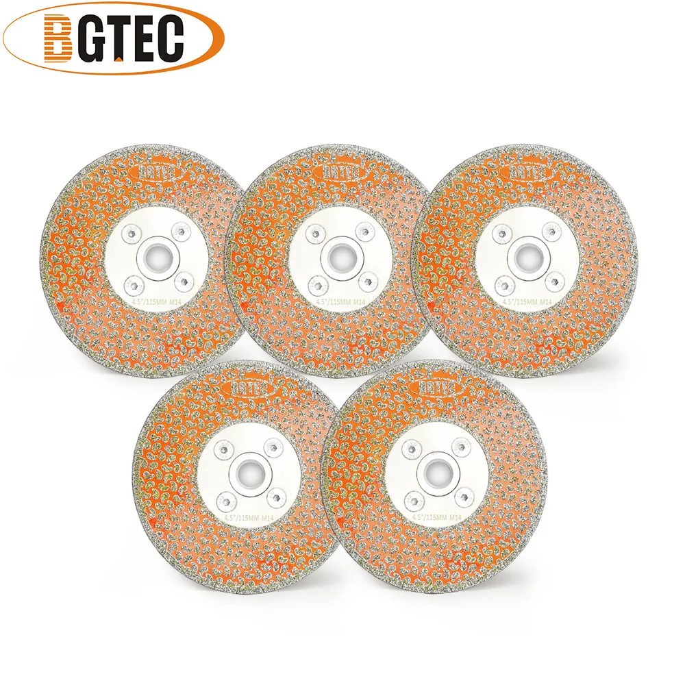 

BGTEC 5pcs 4.5" Electroplated Single side coated diamond cutting & grinding disc 115mm granite marble M14 flange diamond blade