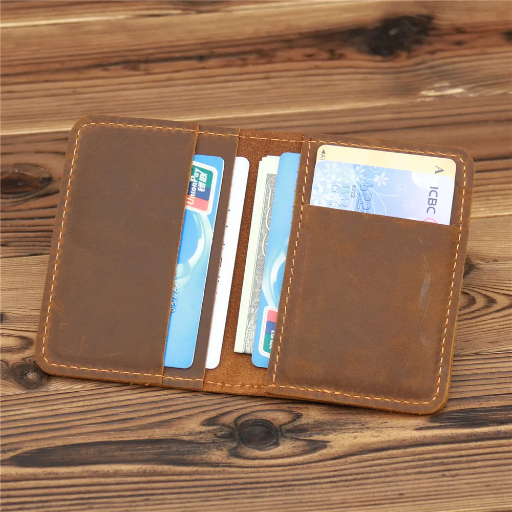 Crazy Horse Genuine Leather Men Card Holder Wallet ID Credit Business Card Case Holder Vintage Male Small Mini Slim Wallets