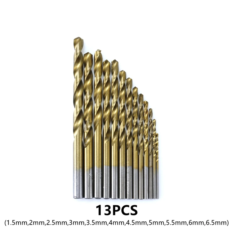 HEDA 13 개/대 고품질 트위스트 드릴 비트 1.5-6.5mm HSS 티타늄 코팅 드릴 비트 세트 목공 금속 플라스틱 도구