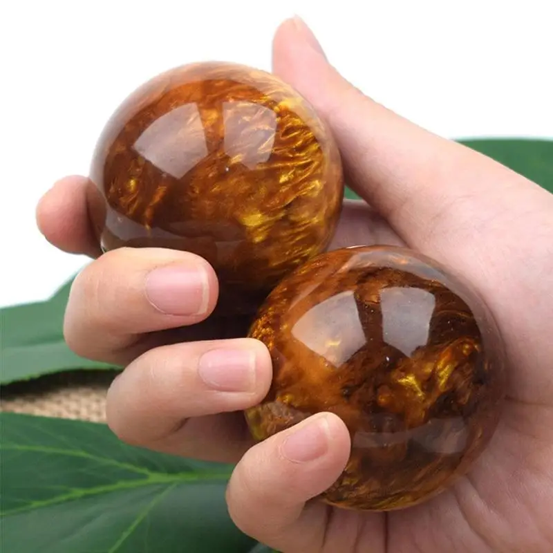 5cm Golden Silk Sea Willow Hand Massage Ball Blood Amber Resin Lowers Blood Pressure Jade Baoding Ball Fitness Handball