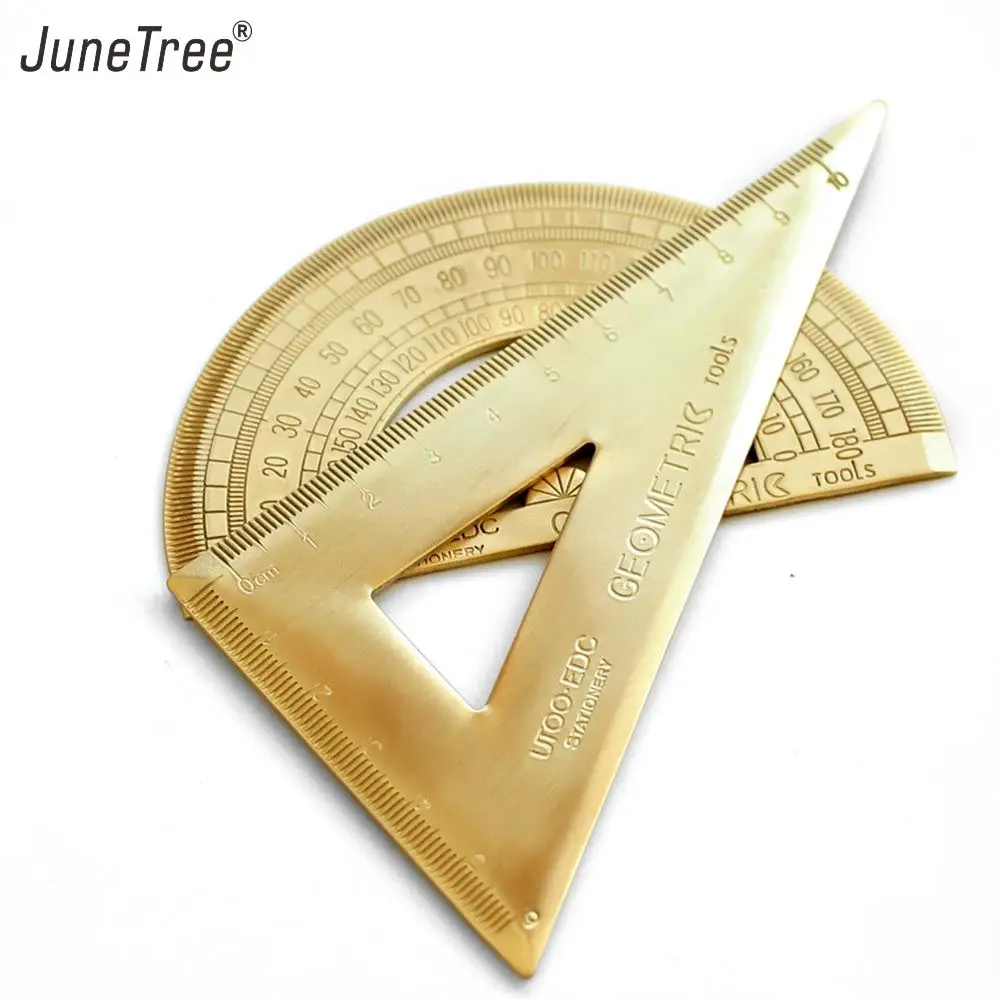 copper Triangle Square Ruler brass Miter For Carpenter Lovely Ruler Metal Bookmark Straight ruler Semi-circular Measurement