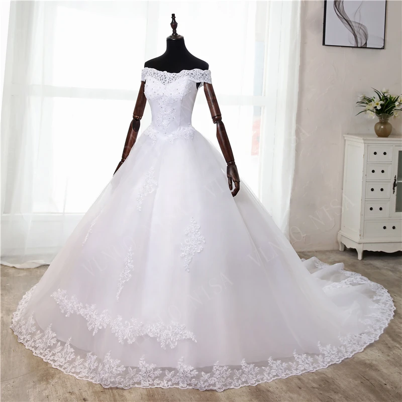 Elegant Luxury Lace Vestidos de Noivas Vintage White Long Train Wedding Dress off shoulder Plus Size Customized Bridal Gowns 7