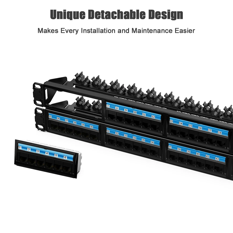 AMPCOM (UL Listed) CAT5e/CAT6 24/48 Ports Patch Panel, Rack Mount - 1U, 2U, 19 inch, 50u Gold Plated, Rear Cable Management Bar