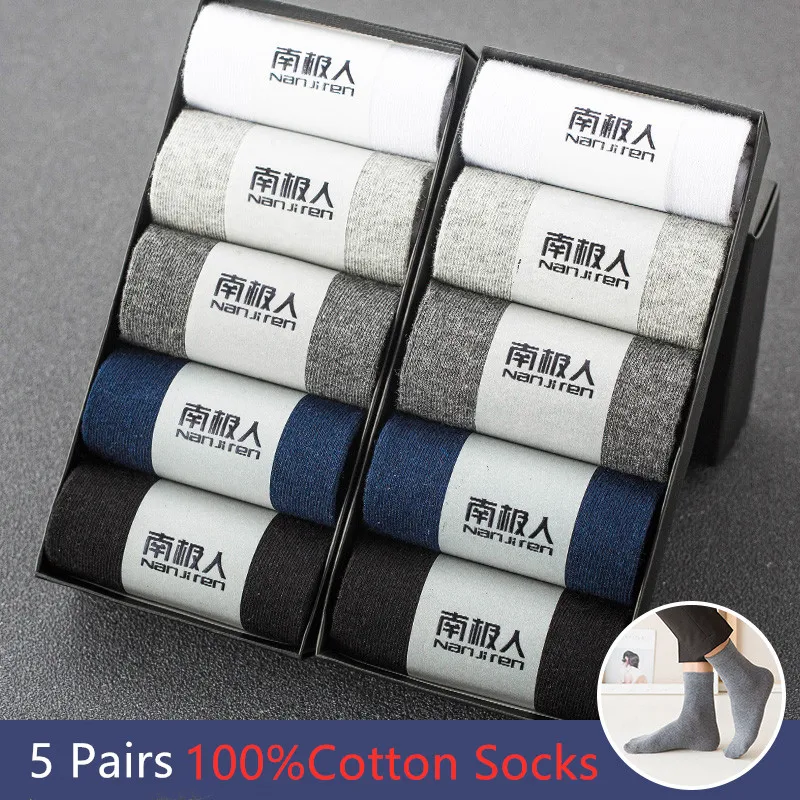 

10 Pcs=5 Pairs Men Socks Casual Cotton long Socks Breathable Solid Color Men Black White Socks HOT SALE Male Business Socks