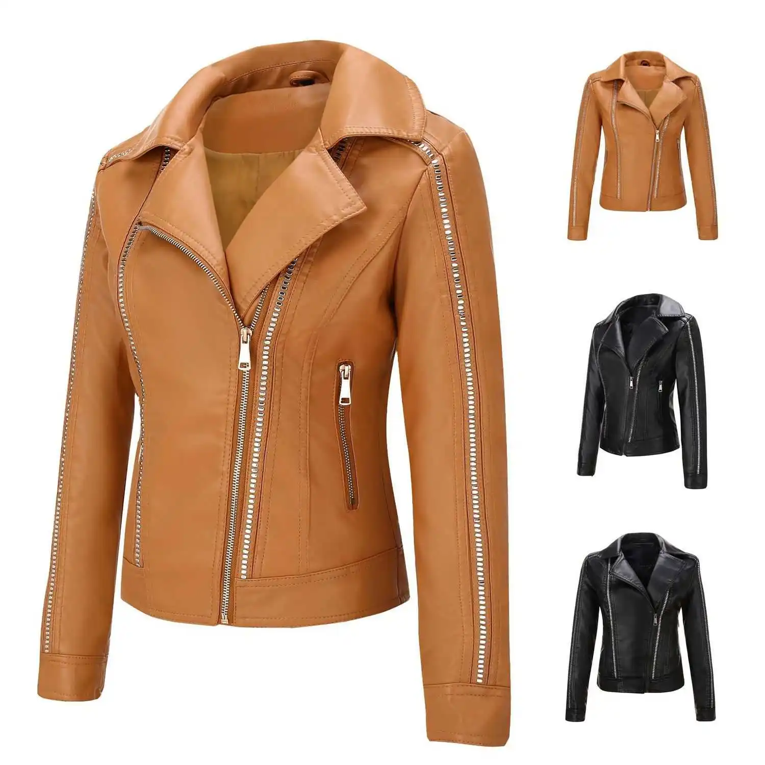 Chaquetas y abrigos de cuero sintético para mujer, abrigo de manga larga de estilo gótico Punk, para Otoño e Invierno