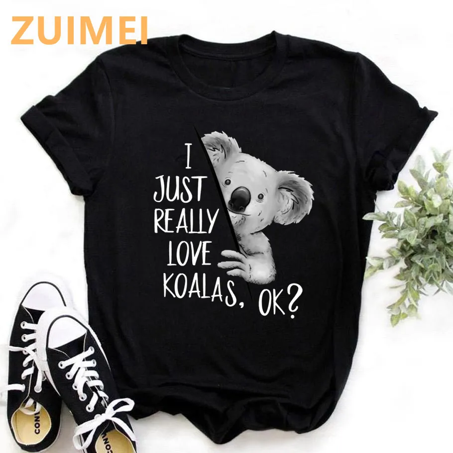 Grappige Koala Mijn Woordspelingen Zijn Nope Print Harajuku Top Vrouwen T-shirt Casual Dames Basic O-Kraag Korte Mouwen T-shirt meisje, drop Schip