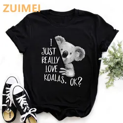 Funny Koala My Puns Are Nope Print Harajuku Top Women T-shirt Casual ladies basic O-collar Short Sleeved T-shirt Girl,Drop Ship