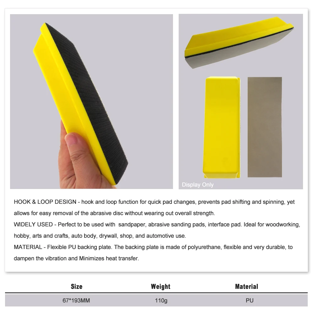 67x193mm Hand Sanding Block PU Foam Hand Grinding Block Abrasive Tools Polishing Pad for Hook and Loop Sanding Discs