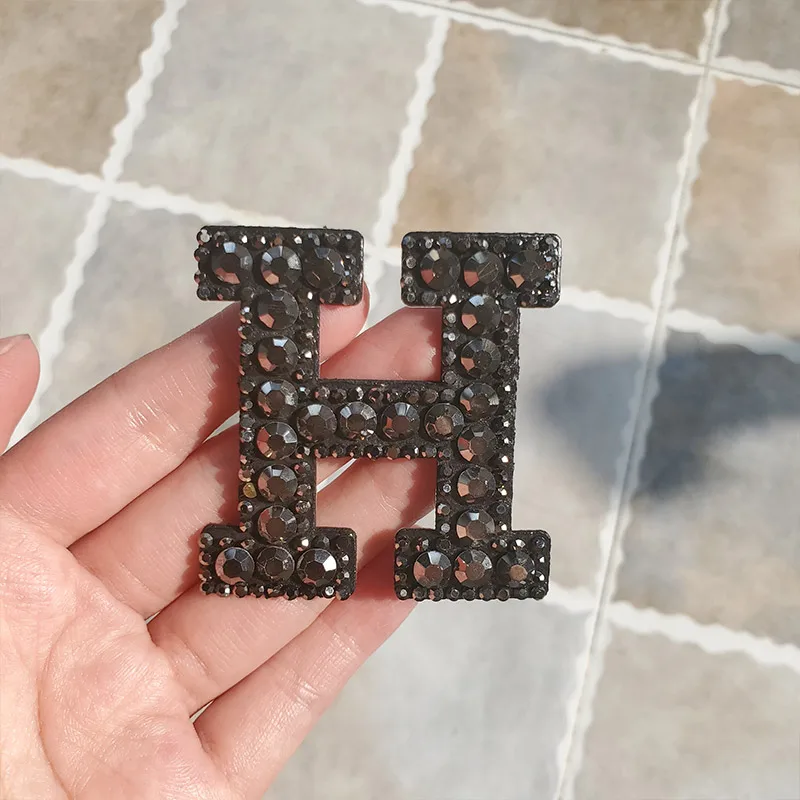 A-Z Black Grey Crystal Rhinestone Letter Patch for Clothes Iron on Clothing English Word Logo Brand Letter Applique Punk Stripes