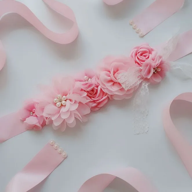 Cinturón de satén de flores para vestido de novia, banda de cinta nupcial, cinturón de fiesta, vestido de dama de honor, Rosa, Verde, Azul, Gris,
