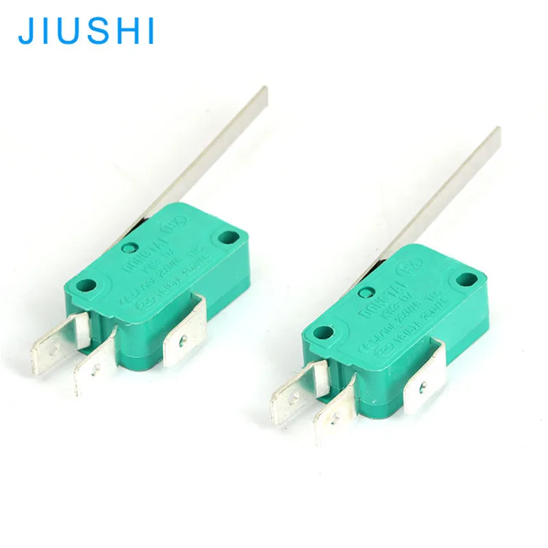 10pcs KW3-OZ KW7 long lever micro switch 3 pins 1NO 1NC 5A/10A 250VAC T85 16(6)A 250VAC green