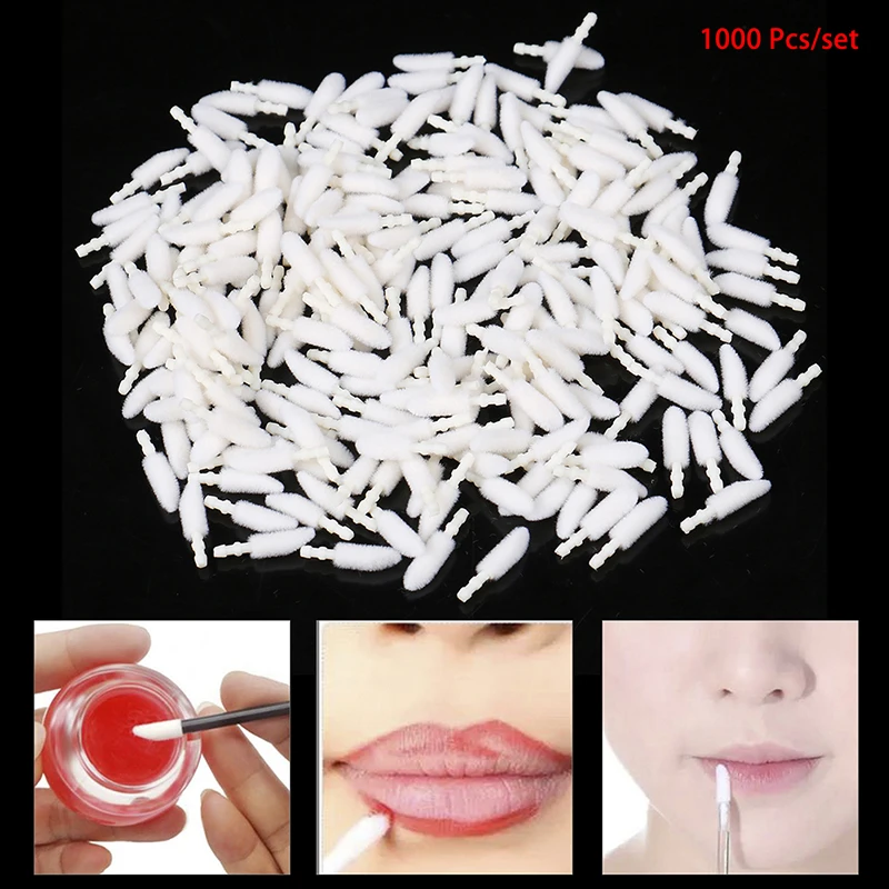 1000 Pieces Disposable Lip Brush Cotton Head For Lipstick Stick Mascara Applicator Lipstick Wands Set Cosmetic Makeup Tools