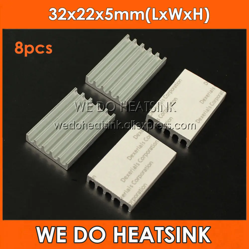 

8pcs 32x22x5mm Aluminum IC Cooling Cooler Heatsink Rectangle Heatsinks With Thermal Conductivity Adhesive Tape