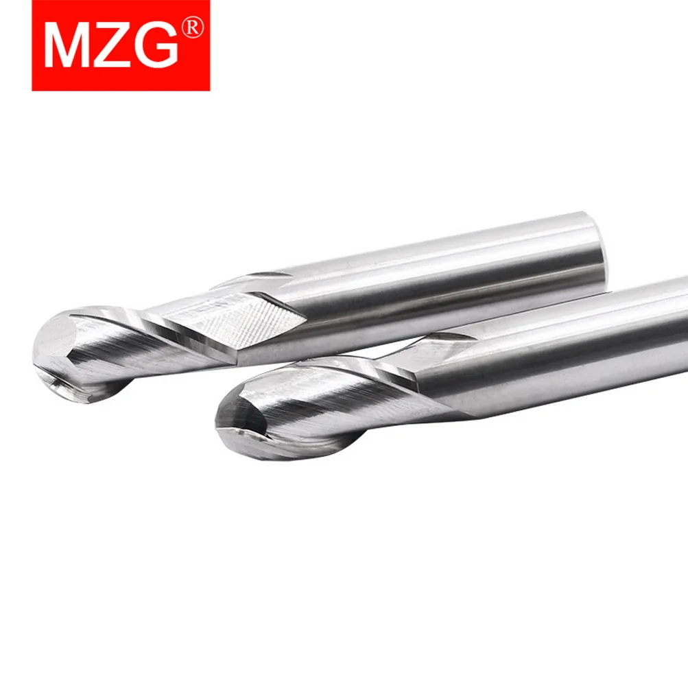 MZG 2 Flute Cutting HRC55 2mm 3mm 4mm Aluminium Copper Machining CNC Tungsten Steel Sprial Bit Milling Cutter Ball Nose End Mill