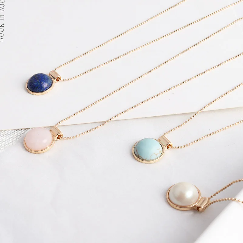 Lapis Lazuli Pearl Kallaite Pink Natural Stone Quartz Pendant 45cm Gold Chain Necklaces Geometric Accessories Jewelry