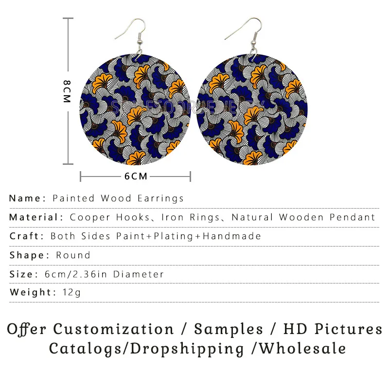 SOMESOOR Afrocentric Headwrap Fabric Design Printed Wooden Drop Earrings Bohemian Ethnic Loops Dangle 8 Styles For Women Gifts