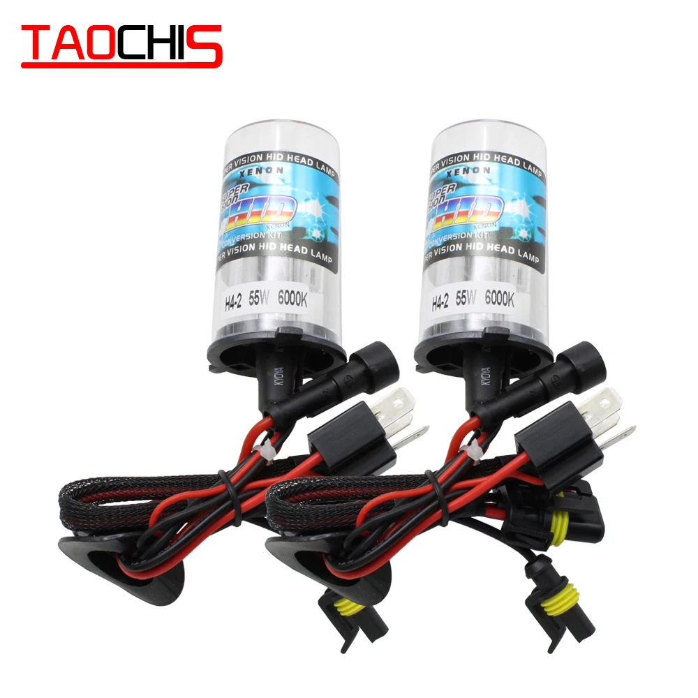 TAOCHIS 2pcs  55W Xenon Halogen H4 H4-2 4300K 5000K 6000K 8000K H4L H4-3 HID Xenon Bulb car lights replacement bulbs