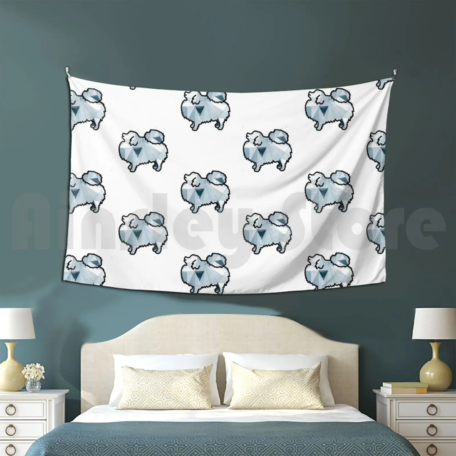 Blue Geometric Pomeranian Tapestry Living Room Bedroom Pomeranian Pomeranian Mom Pomeranian Dad Pomeranian Parent