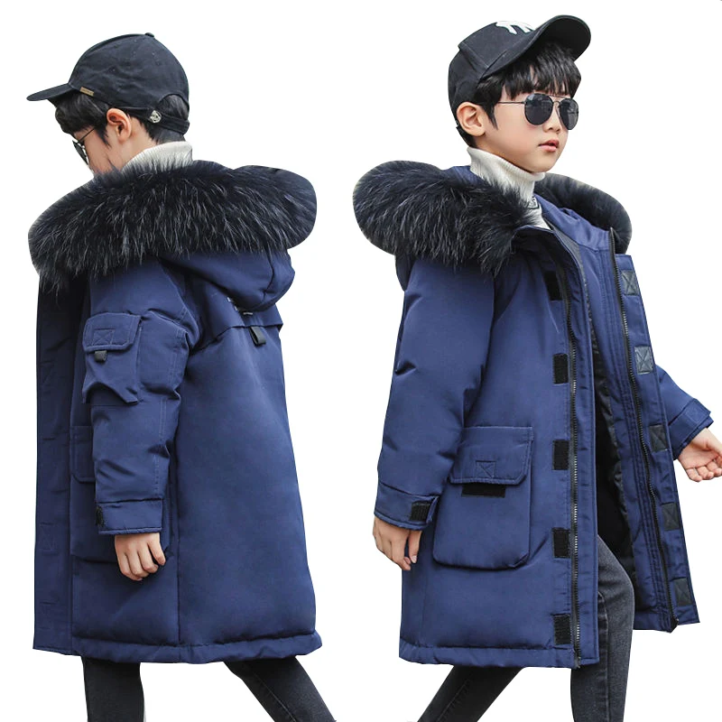 

Kids Winter Jacket 2023 Thicken Warm Coat Boys Casual Long Parkas Fur Lining Hooded Parka Children Coats