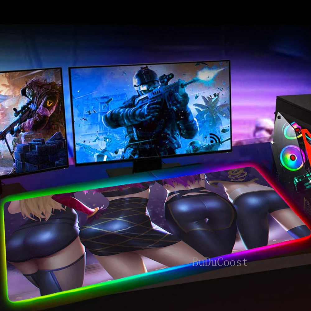 

RGB LOL KDA Sexy Girl Gaming Mouse Pad XXL Mousepad Large Mause Pad 40x90 Rubber No-slip Mouse Mat with Backlit Tapis De Souris