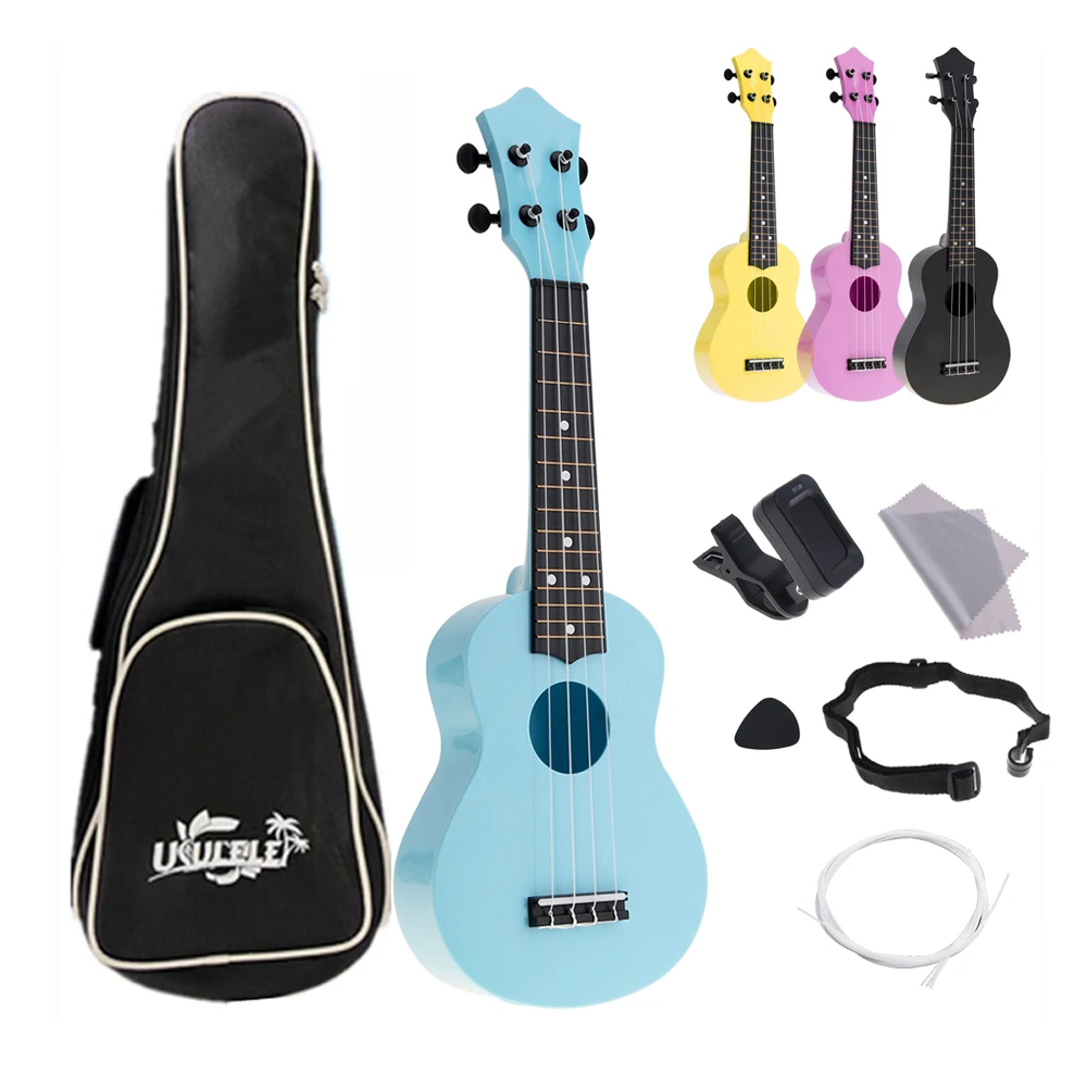 4 Strings 21 Inch ABS Ukulele Full Kits Acoustic Colorful Hawaii Guitar Guitarra Instrument for Children and Music Beginner