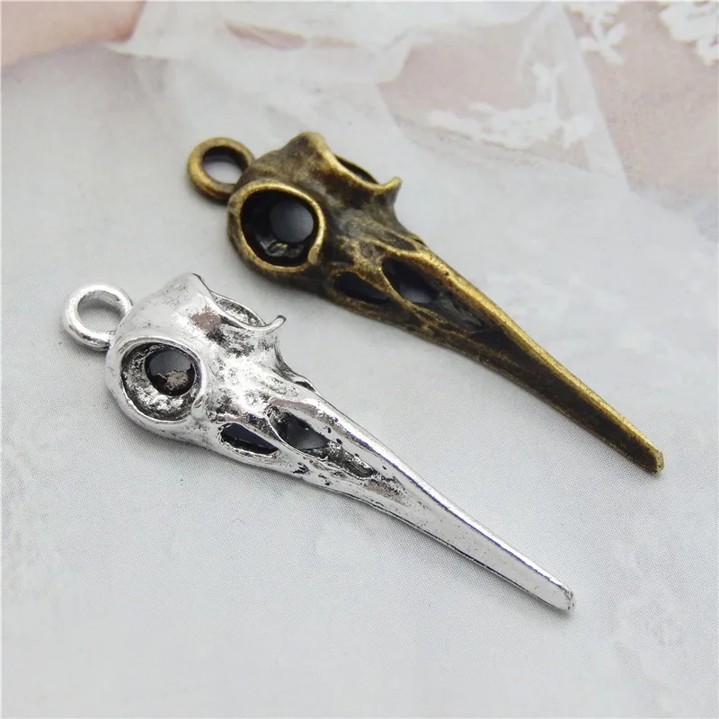 10Pcs Mix Alloy Animals Charms Skull Bird Head Pointed Mouth Pendant Handmade Hanging Crafts Vintage Jewelry Bronze Silver Color