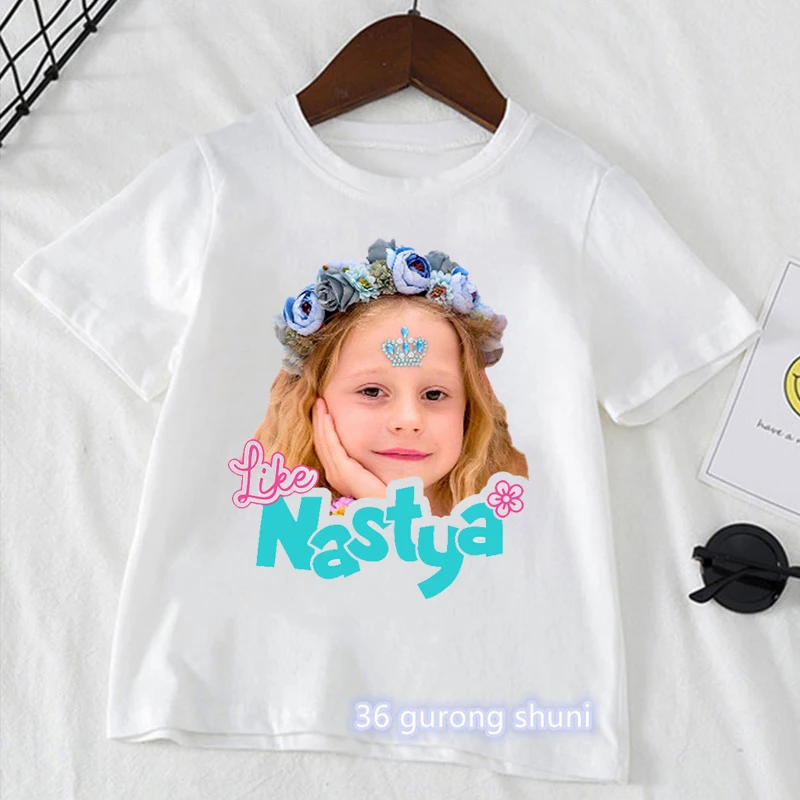 Tęczowa opaska jednorożec jak Nastya wydruk graficzny Tshirt dziewczyny Kawaii ubrania dla dzieci biały T-Shirt z krótkim rękawem koszula Harajuku Streetwear