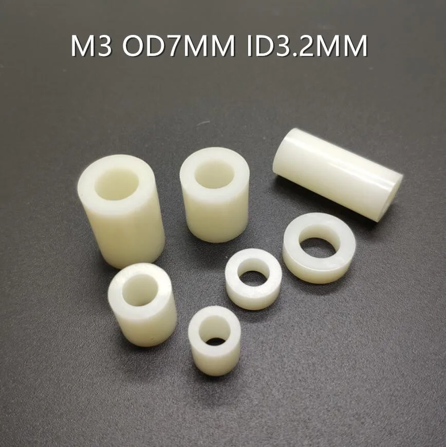 50PCS M3 White Round Hollow Nylon ABS Non-Threaded Washer Stud Circular Spacer OD7mm PCB Board Screw Bolt