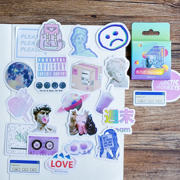 Étiquette Vaporwave mignonne Kawaii pour journal intime, papier adhésif fait à la main, autocollant flocon japonais, papeterie pour Scrapbooking, 46 pièces/boîte