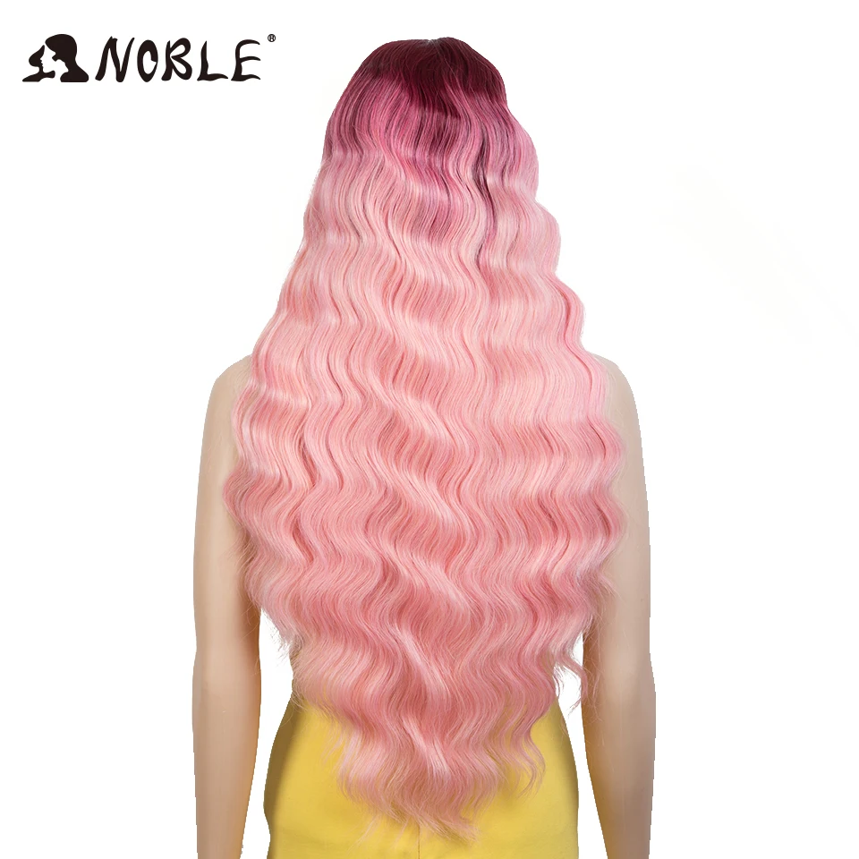 Noble Cosplay Synthetic Lace Wig  Long Wavy Lace Part  Wig 28 Inch Pink Wig Ombre Blonde Wig heat resistant wigs For Black Women