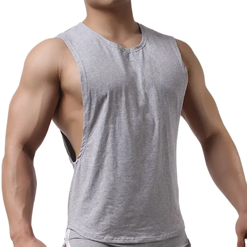 New Summer Men Low Cut Sport T-shirt Loose Sleeveless Shirt Tops Men's Breathable Vest Home Sleepwear Fitness Running Sportswear