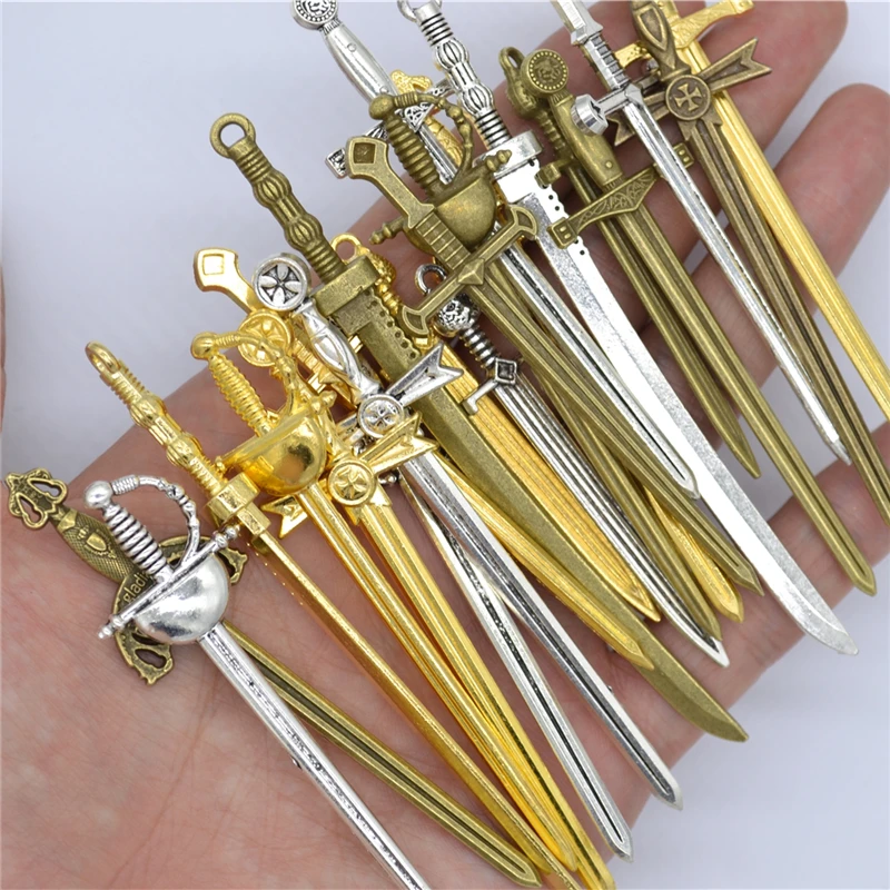 YuenZ 7 style Mixed Alloy Antique Knight Sword Charms for Jewelry Making DIY Handmade Weapons Personality Necklace Pendant