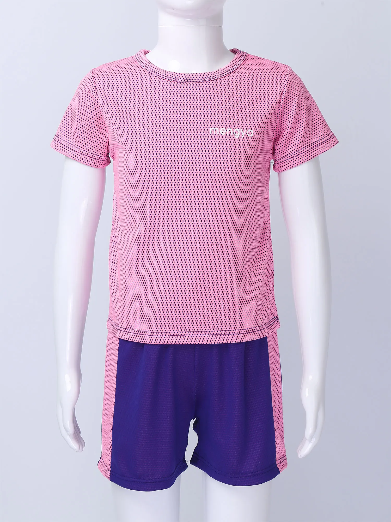 Kids Girls Boys Sport Suit Breathable Net Tracksuit Short Sleeves T-shirt and Shorts Set Quickly Dry Sportswear for Exercise