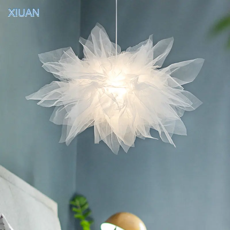 Wedding Decoration Voile Lace White Pendant Lamp Creative Art Designer High Ceiling Hanging Light Girl Woman Bedroom Lighting