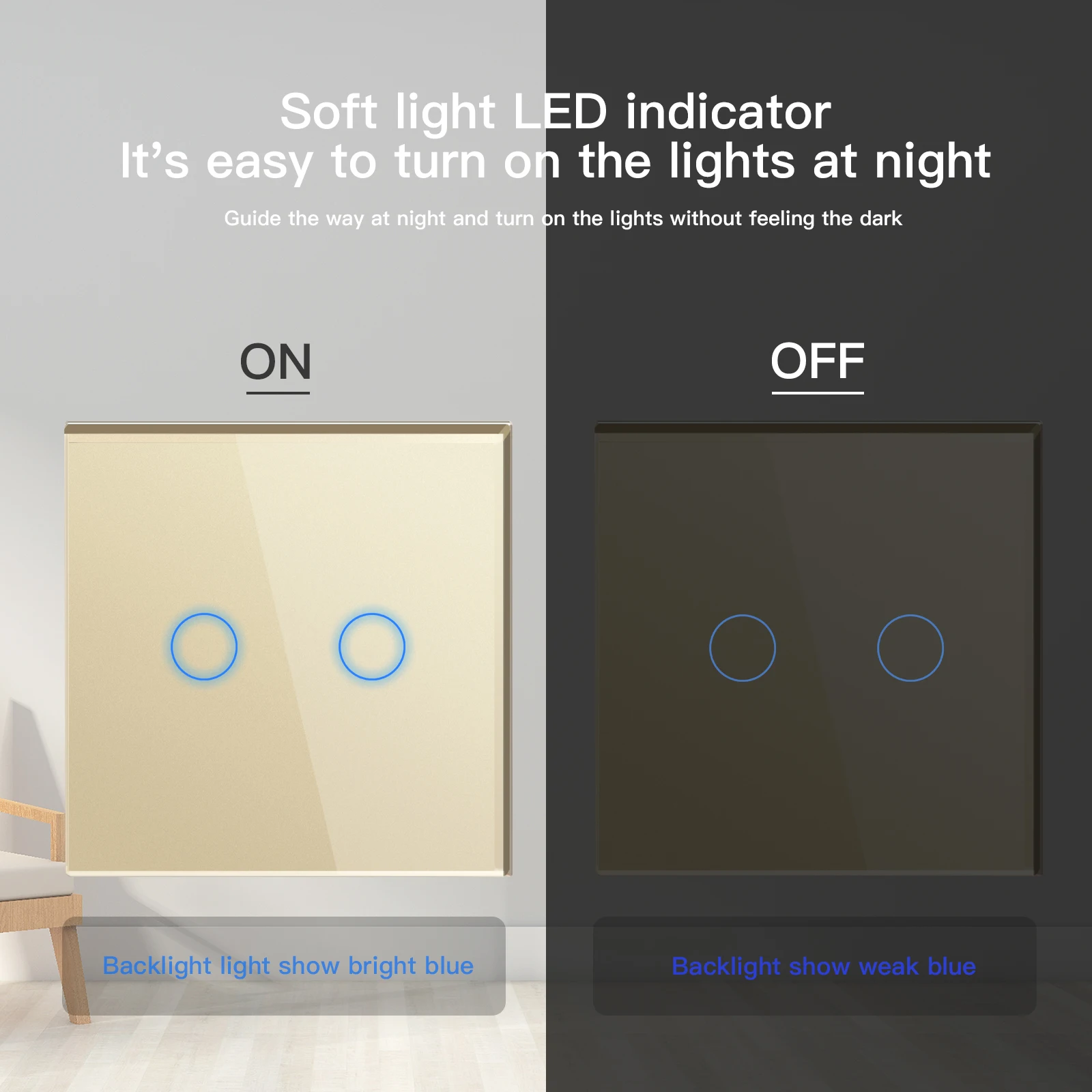 BSEED Touch Screen Light Switches 1/2/3Gang 1Way LED Backlight Wall Switches Glass Panel Max.Load 300W Light Switch On Off