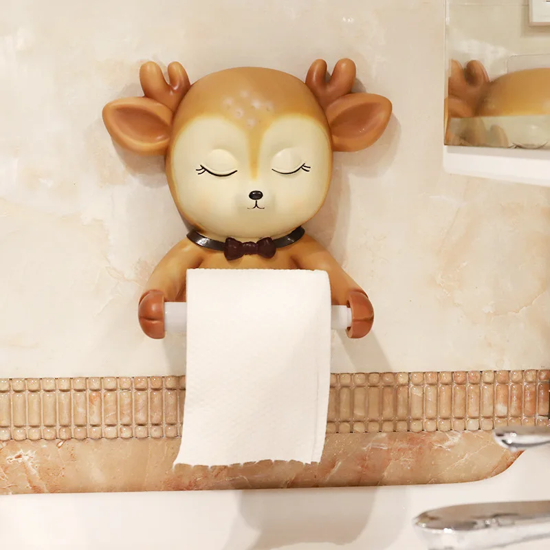 Mount Toilet Paper Holder Cute Sika Deer Bathroom Kitchen Roll Paper Accessory Tissue Towel Accessories Holders Toilet Wall